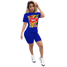 Load image into Gallery viewer, Women Sport Tracksuit Two Piece Set Summer Letter Print Short Sleeve Crop Top TShirt Pants Suit Jogging Outfit Club Matching Set
