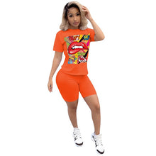 Load image into Gallery viewer, Women Sport Tracksuit Two Piece Set Summer Letter Print Short Sleeve Crop Top TShirt Pants Suit Jogging Outfit Club Matching Set
