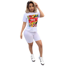 Load image into Gallery viewer, Women Sport Tracksuit Two Piece Set Summer Letter Print Short Sleeve Crop Top TShirt Pants Suit Jogging Outfit Club Matching Set
