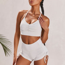 Load image into Gallery viewer, NewAsia Neon Summer 2 Piece Set Women Ruched Halter Tank Top And Drawstring Biker Shorts Elastic Activewear Matching Sets Outfit
