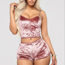 Load image into Gallery viewer, Hot Women 2 piece set Velvet Sleepwear Sexy Spaghetti Strap Shorts Pajamas Suit Ladies Casual Sleepwear Female Pajama Party Set
