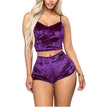Load image into Gallery viewer, Hot Women 2 piece set Velvet Sleepwear Sexy Spaghetti Strap Shorts Pajamas Suit Ladies Casual Sleepwear Female Pajama Party Set
