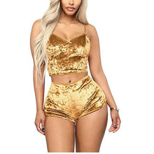 Load image into Gallery viewer, Hot Women 2 piece set Velvet Sleepwear Sexy Spaghetti Strap Shorts Pajamas Suit Ladies Casual Sleepwear Female Pajama Party Set
