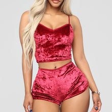 Load image into Gallery viewer, Hot Women 2 piece set Velvet Sleepwear Sexy Spaghetti Strap Shorts Pajamas Suit Ladies Casual Sleepwear Female Pajama Party Set
