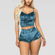 Load image into Gallery viewer, Hot Women 2 piece set Velvet Sleepwear Sexy Spaghetti Strap Shorts Pajamas Suit Ladies Casual Sleepwear Female Pajama Party Set
