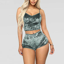 Load image into Gallery viewer, Hot Women 2 piece set Velvet Sleepwear Sexy Spaghetti Strap Shorts Pajamas Suit Ladies Casual Sleepwear Female Pajama Party Set
