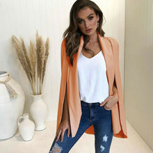 Load image into Gallery viewer, Women Elegant Blazer 2019 Hot Selling Contrast Binding Open Front Cape Long Sleeve Blazer Longline Plain Outerwear
