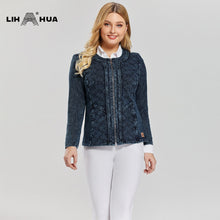 Load image into Gallery viewer, LIH HUA Women&#39;s Plus Size Casual Denim Jacket Premium Stretch Knitted Denim with shoulder pads
