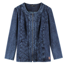 Load image into Gallery viewer, LIH HUA Women&#39;s Plus Size Casual Denim Jacket Premium Stretch Knitted Denim with shoulder pads
