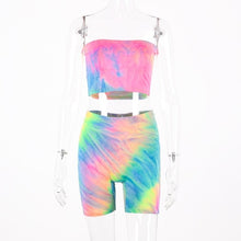Load image into Gallery viewer, Hugcitar tie dye print sexy tank top biker shorts 2 two piece set 2019 summer women tracksuit crop tops streetwear
