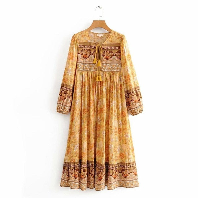 Summer dress 2020 sexy dress vintage green yellow Shell Print Lace-up zaraing women Dress sheining vadiming female dress Dfj8661
