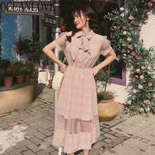 Load image into Gallery viewer, OCEANLOVE Dress Women Plaid High Waist Bow Kawaii Sweet Long Dresses 2020 Elegant Mesh Patchwork Summer Vestidos Fashion 16100
