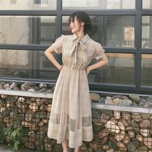 Load image into Gallery viewer, OCEANLOVE Dress Women Plaid High Waist Bow Kawaii Sweet Long Dresses 2020 Elegant Mesh Patchwork Summer Vestidos Fashion 16100

