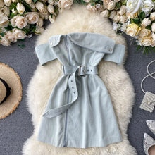 Load image into Gallery viewer, FMFSSOM 2020 New Summer Women Sexy Off Shoulder Strapless Dresses Female With Belt Zipper High Waist Dress
