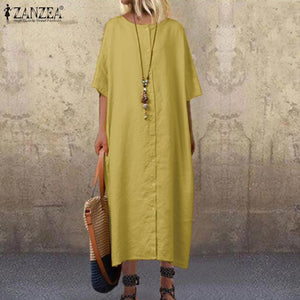 ZANZEA 2019 Casual Shirt Dress Women's Summer Sundress Fashion Half Sleeve Tunic Midi Vestidos Female Button Down Party Robe 5XL