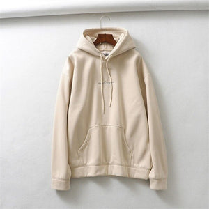 Women Embroidery Letter Ultimate Hoodie With Pouch Pocket Drop Shoulder Hooded Pullover