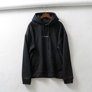 Women Embroidery Letter Ultimate Hoodie With Pouch Pocket Drop Shoulder Hooded Pullover