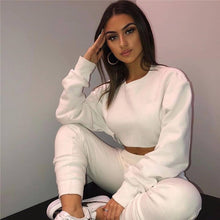 Load image into Gallery viewer, Autumn Women Hoodies Solid Crop Hoodie Long Sleeve Jumper O-neck Pullover Coat Casual Loose Plush Sweatshirt Top Sudaderas Mujer
