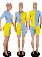 Load image into Gallery viewer, Plus Size 2 Piece Short Set Women Summer Clothes Patchwork Top Biker Shorts Set Women Two Piece Outfits for Women Set Tracksuit
