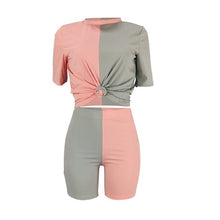 Load image into Gallery viewer, Plus Size 2 Piece Short Set Women Summer Clothes Patchwork Top Biker Shorts Set Women Two Piece Outfits for Women Set Tracksuit
