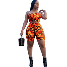 Load image into Gallery viewer, ANJAMANOR Camouflage Print Casual Two Piece Set Crop Top and Pants Summer Short Tracksuit Women Sexy Bodycon Romper D74-AA21
