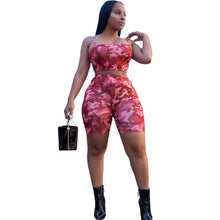Load image into Gallery viewer, ANJAMANOR Camouflage Print Casual Two Piece Set Crop Top and Pants Summer Short Tracksuit Women Sexy Bodycon Romper D74-AA21
