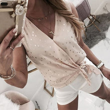 Load image into Gallery viewer, Polka Dot V-neck Women&#39;s Blouse Summer Sleeveless Lace Up Blouses Female Plus Size 2020 New Shiny Casual Fashion Womens Tops
