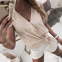 Load image into Gallery viewer, Polka Dot V-neck Women&#39;s Blouse Summer Sleeveless Lace Up Blouses Female Plus Size 2020 New Shiny Casual Fashion Womens Tops
