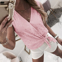 Load image into Gallery viewer, Polka Dot V-neck Women&#39;s Blouse Summer Sleeveless Lace Up Blouses Female Plus Size 2020 New Shiny Casual Fashion Womens Tops
