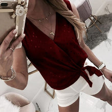Load image into Gallery viewer, Polka Dot V-neck Women&#39;s Blouse Summer Sleeveless Lace Up Blouses Female Plus Size 2020 New Shiny Casual Fashion Womens Tops
