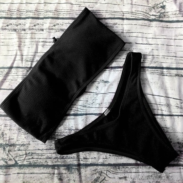 2019 sólido Bikini brasileño traje De baño mujer Bikini Set Sexy fuera del hombro traje De baño mujer natación Biquini Maillot De Bain Femme