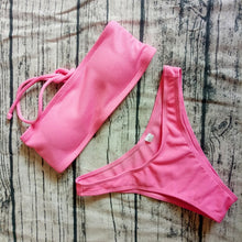 Load image into Gallery viewer, 2019 sólido Bikini brasileño traje De baño mujer Bikini Set Sexy fuera del hombro traje De baño mujer natación Biquini Maillot De Bain Femme
