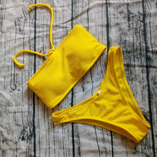 Load image into Gallery viewer, 2019 sólido Bikini brasileño traje De baño mujer Bikini Set Sexy fuera del hombro traje De baño mujer natación Biquini Maillot De Bain Femme
