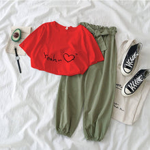 Load image into Gallery viewer, New Letter Printed 2 piece outfits women casual trousers suit Black pink female Two piece set Korean Tshirt and pants clothes
