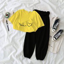 Load image into Gallery viewer, New Letter Printed 2 piece outfits women casual trousers suit Black pink female Two piece set Korean Tshirt and pants clothes
