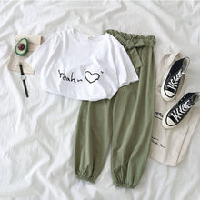 Load image into Gallery viewer, New Letter Printed 2 piece outfits women casual trousers suit Black pink female Two piece set Korean Tshirt and pants clothes
