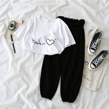 Load image into Gallery viewer, New Letter Printed 2 piece outfits women casual trousers suit Black pink female Two piece set Korean Tshirt and pants clothes
