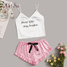 Load image into Gallery viewer, ArtSu 2 Pieces LaceSilk Pajamas for Women Sexy Lace Striped Pajama Set Intimates Pyjamas Satin Sleepwear Pijama Mujer ASBS60632

