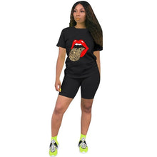 Load image into Gallery viewer, 2020 New Women Print Two Pieces Biker Shorts Sets T-Shirt + Biker Shorts Outfits 2 Piece Set Fitness Women Summer Tracksuits
