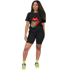 2020 New Women Print Two Pieces Biker Shorts Sets T-Shirt + Biker Shorts Outfits 2 Piece Set Fitness Women Summer Tracksuits