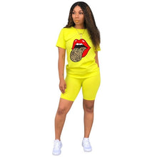 Load image into Gallery viewer, 2020 New Women Print Two Pieces Biker Shorts Sets T-Shirt + Biker Shorts Outfits 2 Piece Set Fitness Women Summer Tracksuits
