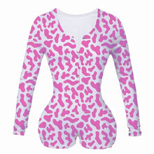 Load image into Gallery viewer, Sexy Women Bodysuit Sleepwear Long Sleeve Deep V Neck Bodycon Stretch Leotard Tops Print Button Romper Pajama Women Jumpsuit
