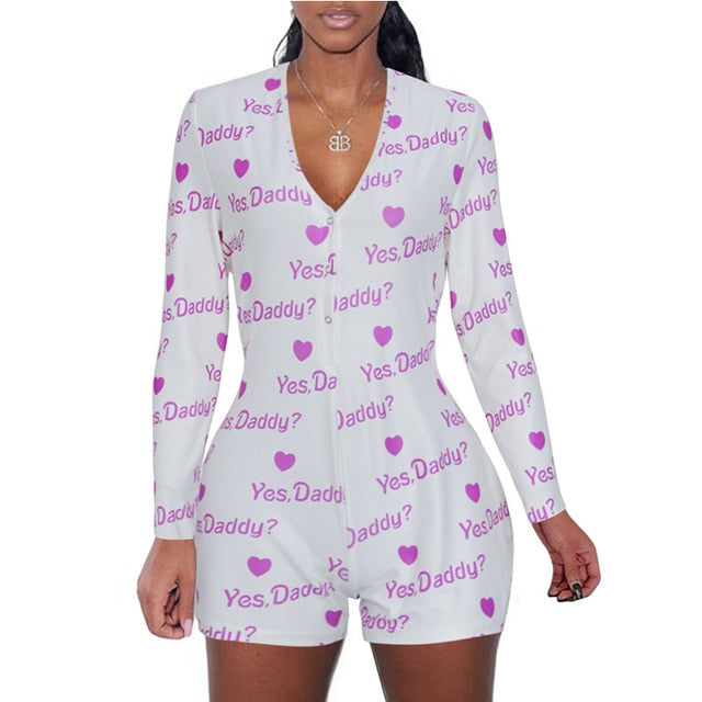 2020 summer short pants Rompers Pajamas Sexy Bodycon long sleeve print jumpsuit sleepwear for women DZ002