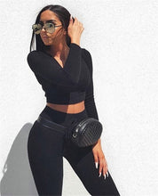 Load image into Gallery viewer, Sexy V Neck Knitted Tracksuit Two Piece Set Autumn Winter Long Sleeves Crop Tops And Long Tight Pants 2 Piece Outfits For Women
