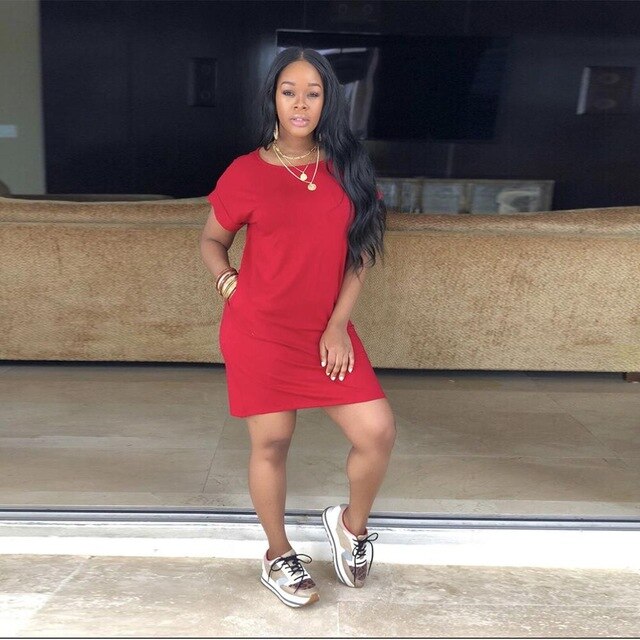 First song Large size women's loose casual O-neck sexy dress 2019New summer knitted black short-sleeved pajamas mini dress XL