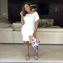 Load image into Gallery viewer, First song Large size women&#39;s loose casual O-neck sexy dress 2019New summer knitted black short-sleeved pajamas mini dress XL

