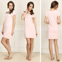 Load image into Gallery viewer, Qianxiu Brand Pajama Modal Knee-Length Women One-piece Dress Sexy lace pure color leisurewear nightgown 1424
