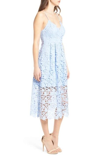 Fashion Sleeveless Halter Strap Vintage Women Overtay V Neck Summer Lace  Dress 2018 High Waist Sexy Backless Bandage Midi Dress
