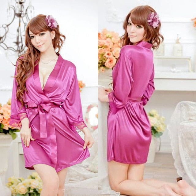 Hirigin Womens Sexy Nightwear Silk Satin Deep V Bathrobe Pajamas Sleepwear Night Dress