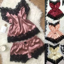Load image into Gallery viewer, 2pcs Women Sexy Satin Lace Sleepwear Babydoll Lingerie Nightdress Pajamas Set
